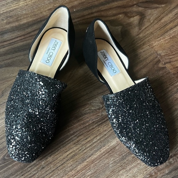 Jimmy Choo Women's Globe Glitter & Leather d'Orsay Flats - Picture 4 of 16